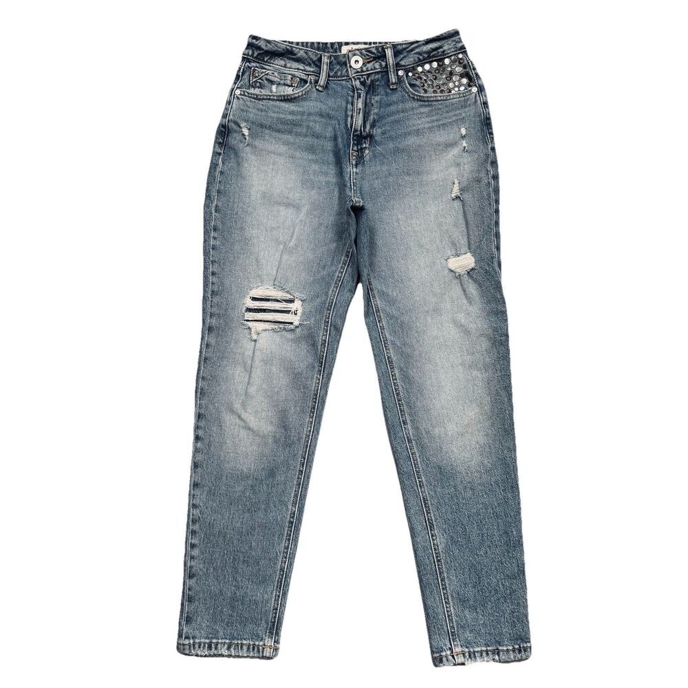 Edgely 90s Taper High Rise Jeans 6 Short (28x27) Blue Distressed Denim Womens